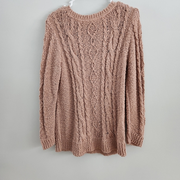 NWT Chablis Sweater - Blush Dusty Rose 100% Crew Neck Cotton Sweater Cable Knit - Picture 3 of 7